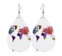 Gli orecchini da donna in pelle a forma di goccia con mappa dei colori sono adatti per feste, feste e regali., Misura unica