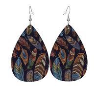 Gli orecchini da donna in pelle a forma di goccia con piuma di pavone sono adatti per feste, feste e regali., Misura unica