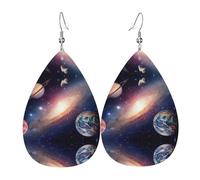 Gli orecchini da donna in pelle a forma di goccia dello spazio esterno della galassia dell'universo sono adatti per feste, feste e regali., Misura unica