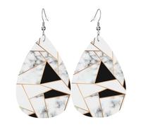 Gli orecchini in pelle a forma di goccia da donna con texture in marmo bianco e nero sono adatti per feste, feste e regali., Misura unica