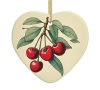 Gli ornamenti natalizi a forma di cuore in ceramica con stampa di ciliegie rosse sono una scelta ideale per le decorazioni natalizie.