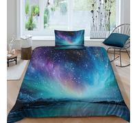 Gli splendidi colori dell'Aurora boreale Copripiumino Parure Da Letto Con,motivo: Elementi del cielo stellato, Stampato 3D Federa,Morbido in Microfibra Per Adulti, Bambino Single(135x200cm)