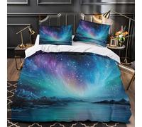Gli splendidi colori dell'Aurora boreale Set Copripiumino Con Stampa 3D Elementi del cielo stellato Biancheria Letto,morbida Microfibra, Federe,Adulti, Adolescenti, Bambino,Super King(260x220cm)