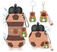GlibberToy Borraccia Silicone Design Calcio per Bambini e Adulti, Capybara Borraccia Calcio con Portachiavi a Forma di Capybara, 550ml Bottiglia Adatta a Campeggio Viaggi Sport