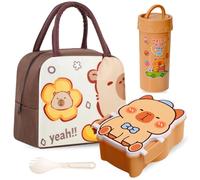 GlibberToy Borsa Per Il Pranzo Capybara E Bambini Con Bicchiere e Porta Pranzo,Set Da Pranzo Per La Scuola,Borsa Termica Lunch Bag Porta Pranzo Al Sacco Cartoni Animati Per Viaggi,Lavoro,Scuola