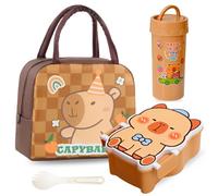 GlibberToy Capybara - Borsa per il pranzo con cartone animato per bambini, 900 ml e borraccia da 400 ml, contenitore per la colazione, riutilizzabile, per la scuola o l'asilo