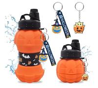 GlibberToy Halloween Borraccia Zucca, Bambino Zucca Halloween - 550ml, Halloween Zucca Decorazioni, con Portachiavi Pumpkin, Senza BPA, Regalo per Bambini (Orange)