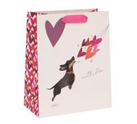 Glick Borsa regalo di San Valentino con cane e palloncino a forma di cuore, adatta per la festa della mamma e altre celebrazioni, 26 x 31,5 x 13,5 cm, multicolore