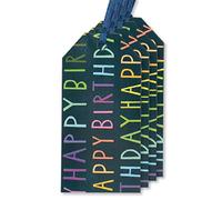 Glick Etichette regalo di lusso, confezione da 4 etichette regalo di buon compleanno, blu navy, confezione multipla, blu/multicolore
