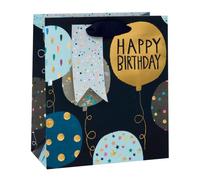Glick Luxury Happy Birthday Text Medium Gift Bag, per compleanni, 200 x 225 x 100 mm, multicolore