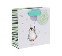 Glick Piccolo sacchetto regalo di compleanno pinguino, borsa riciclabile di lusso per regali speciali, 14 x 14 x 6 cm, ideale per quei piccoli regali preziosi, multicolore
