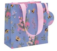 Glick Piccolo sacchetto regalo di lusso, motivo: prato d'api, per compleanni e altre occasioni per lei, 14 x 14 x 6 cm, viola/rosa