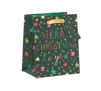 Glick Piccolo sacchetto regalo natalizio, adatto a piccoli regali preziosi, squisito design natalizio, misura un piccolo 8,7 x 10,5 x 6 cm, verde/multicolore