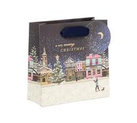 Glick Piccolo sacchetto regalo natalizio, design Nostalgia Lane, adatto per piccoli regali preziosi, sacchetto di Natale, misura 14 x 14 x 6 cm, blu/multicolore