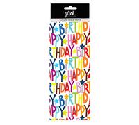 Glick Quattro fogli di carta velina kraft Happy Birthday, ogni foglio misura 750 mm x 500 cm, carta velina con testo "Happy Birthday" per confezioni regalo e altre arti e mestieri