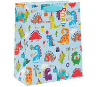 Glick Sacchetto regalo di lusso, grande borsa per feste di compleanno con dinosauri per ragazzi, insalata di carta multicolore, 260 x 315 x 135 mm, blu
