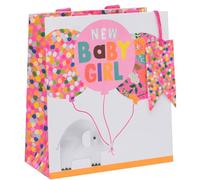 Glick Sacchetto regalo grande di lusso per neonata con elefanti rosa, 260 x 315 x 135 mm, rosa