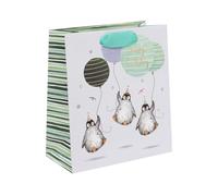 Glick Sacchetto regalo medio con pinguini di compleanno, 225 x 200 x 100 mm, borsa riciclabile di lusso per compleanni e celebrazioni