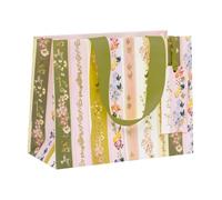Glick Sacchetto regalo medio orizzontale, linea floreale, 175 x 225 x 100 mm, sacchetto riciclabile di lusso per compleanni e celebrazioni
