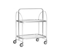 GLIESE Carrello pieghevole con ruote, 2 ripiani, in vetro temperato trasparente, carrello portaoggetti mobile per cucina, bar, tè