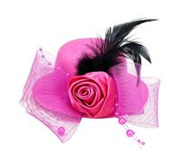 Glifora Cappello pillbox retrò con elegante rosa, piume e fiocco in rete - Cappello pillbox anni '20 anni '50 per ragazze, spettacoli teatrali, feste a tema, oggetti di scena fotografici