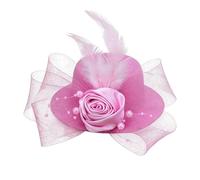 Glifora Cappello pillbox retrò con elegante rosa, piume e fiocco in rete - Cappello pillbox anni '20 anni '50 per ragazze, spettacoli teatrali, feste a tema, oggetti di scena fotografici