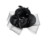 Glifora Cappello pillbox retrò con elegante rosa, piume e fiocco in rete - Cappello pillbox anni '20 anni '50 per ragazze, spettacoli teatrali, feste a tema, oggetti di scena fotografici
