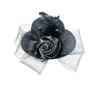 Glifora Cappello pillbox retrò con elegante rosa, piume e fiocco in rete - Cappello pillbox anni '20 anni '50 per ragazze, spettacoli teatrali, feste a tema, oggetti di scena fotografici