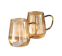 GLigeT Succhi Set di 2 tazze da caffè in vetro, 11,8 once, bere in borosilicato trasparente con manico for bevande a base, succo e latte Soda(Amber)