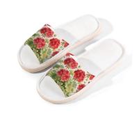 Glilade Pantofole da casa per donne e uomini, antiscivolo, per interni, con punta aperta, traspiranti, estive, per camera da letto, fiori di geranio rosso ape, Fiori di geranio rosso ape, 9.5/10.5 UK