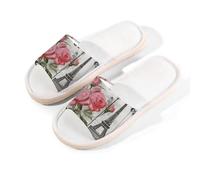 Glilade Pantofole da casa per donne e uomini, antiscivolo, per interni, con punta aperta, traspiranti, estive, per camera da letto, piccole (farfalle vintage con rose di Parigi)