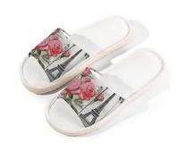 Glilade Pantofole da casa per donne e uomini, antiscivolo, per interni, con punta aperta, traspiranti, estive, per camera da letto, medie (farfalle vintage con rose di Parigi)
