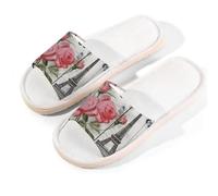 Glilade Pantofole da casa per donne e uomini, antiscivolo, per interni, con punta aperta, traspiranti, estive, per camera da letto, grandi (farfalle vintage con rose di Parigi)