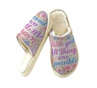 Glilade Pantofole da donna Fuzzy House da uomo, morbide e calde, scarpe da casa | Accoglienti scarpe da camera da letto in memory foam comode pantofole con fodera in peluche, Dio tutte le cose sono possibili