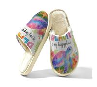 Glilade Pantofole da donna Fuzzy House da uomo, morbide e calde, scarpe da casa, Beach Happy Turtle, 45/45.5 EU