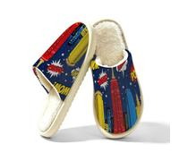 Glilade Pantofole da donna Fuzzy House da uomo, morbide e calde, scarpe da casa, Comic City Notte, 45/45.5 EU