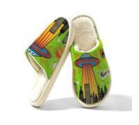 Glilade Pantofole da donna Fuzzy House da uomo, morbide e calde, scarpe da casa, Green Comic City Boom, 41/42 EU