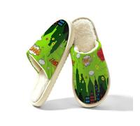 Glilade Pantofole da donna Fuzzy House da uomo, morbide e calde, scarpe da casa, Green Comic City Hero, 42.5/43 EU