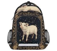Glilade Zaino per bambini con strisce riflettenti di sicurezza | Zaino leggero per computer portatile, casual, da viaggio, per scuola elementare e media (maiale zodiacale cinese)