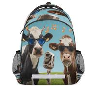 Glilade Zaino per bambini con strisce riflettenti di sicurezza | Zaino per computer portatile, leggero, casual, da viaggio, per scuola elementare, Middle College, motivo: mucca che cantano