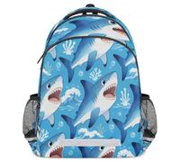 Glilade Zaino per bambini con strisce riflettenti di sicurezza | Zaino per computer portatile, leggero, casual, da viaggio, per scuola elementare e media (motivo squali)