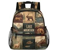 Glilade Zaino per bambini per ragazzi e ragazze, borsa per libri scolastici per bambini con fibbia sul petto, zaino leggero per asilo nido per bambini e bambini (cervo dell'orso di montagna del lago)
