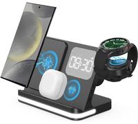 GLILAVOX Caricabatterie wireless 4 in 1 con sveglia, compatibile con Samsung, stazione di ricarica induttiva per Galaxy Watch 7/FE/Ultra Galaxy Z Fold7/Z Flip7/FE/S25 Edge/S25/S24/S23 Ultra/Buds3