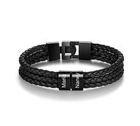 Glimmerday Bracciale con Nome Personalizzato da Uomo, Bracciale da Uomo in Pelle Intrecciata con Incisi 1-8 Nomi, Regalo di Compleanno San Valentino per il padre del Fidanzato