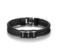 Glimmerday Bracciale con Nome Personalizzato da Uomo, Bracciale da Uomo in Pelle Intrecciata con Incisi 1-8 Nomi, Regalo di Compleanno San Valentino per il padre del Fidanzato