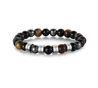Glimmerday Bracciale Perline Personalizzato per Uomo Nome Inciso Acciaio Inossidabile Elastico Pietra Naturale Occhio di Tigre Bracciale Regolabile per Lui Papà Marito Festa del Papà Natale (4 names)