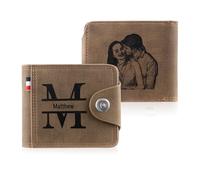 Glimmerday Portafoglio Personalizzato con Chiusura a Bottone, Portafoglio Sottile da Uomo con Porta Carte di Credito con Foto Iniziali Incise, Regali per il Fidanzato per Papà