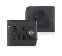 Glimmerday Portafoglio Personalizzato con Chiusura a Bottone, Portafoglio Sottile da Uomo con Porta Carte di Credito con Foto Iniziali Incise, Regali per il Fidanzato per Papà