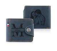 Glimmerday Portafoglio Personalizzato con Chiusura a Bottone, Portafoglio Sottile da Uomo con Porta Carte di Credito con Foto Iniziali Incise, Regali per il Fidanzato per Papà