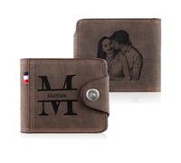 Glimmerday Portafoglio Personalizzato con Chiusura a Bottone, Portafoglio Sottile da Uomo con Porta Carte di Credito con Foto Iniziali Incise, Regali per il Fidanzato per Papà
